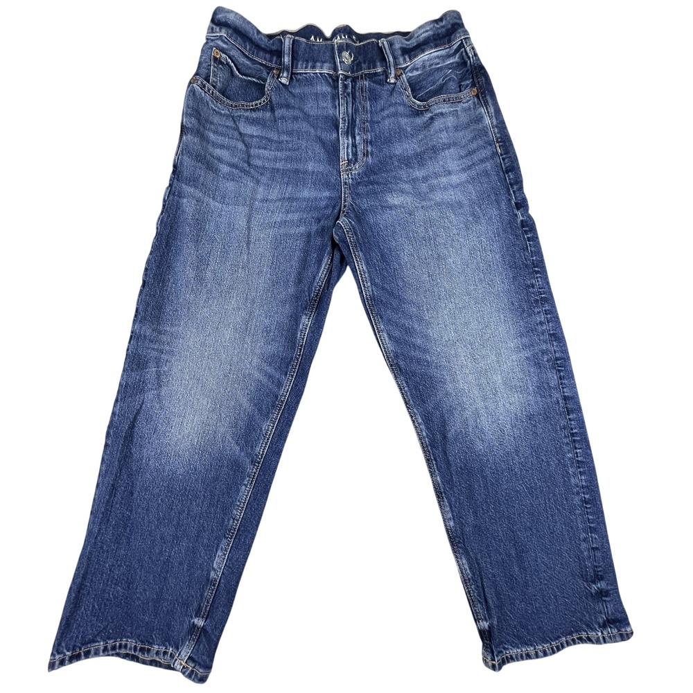 American Eagle Jeans Women 4 X-Short Blue Ex-Boyfriend Cinch Back Strigid Denim